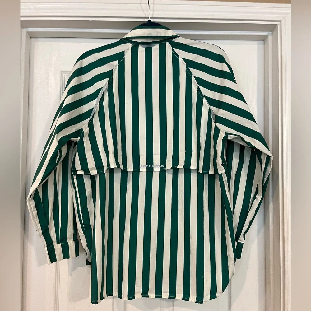 Lady Captain The Captain Shirt Green Cabana Stripe Button Up Fishing Long Sleeve - Picture 6 of 13
